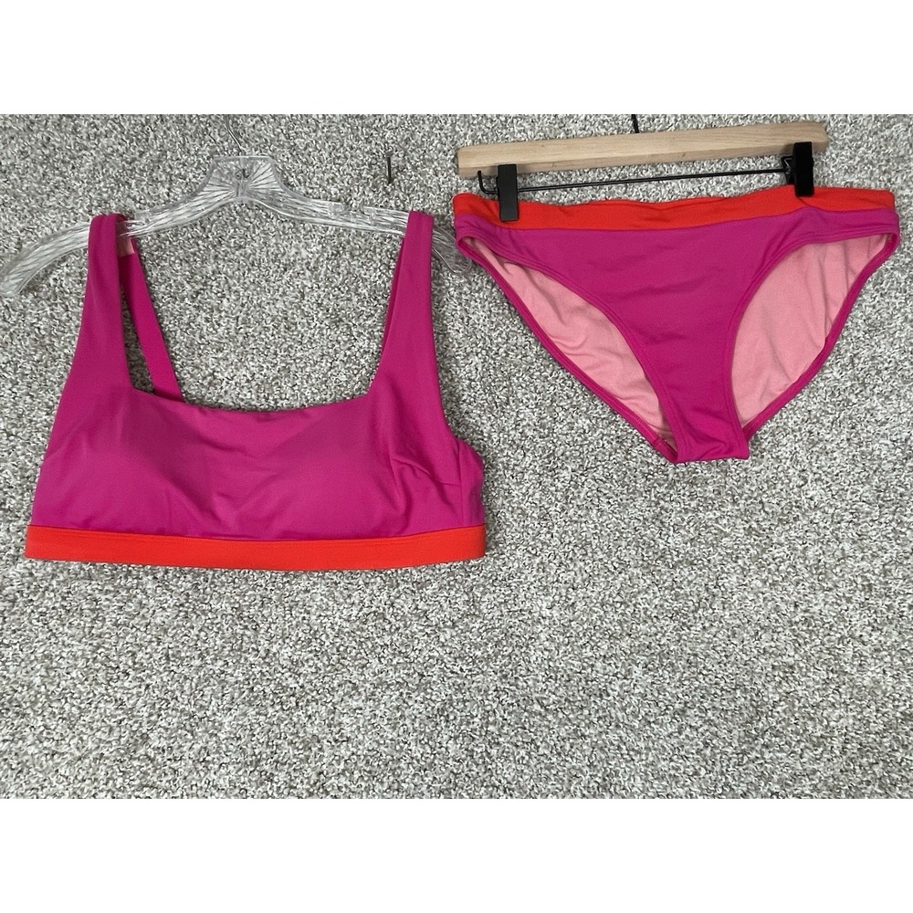 Boden Colorblock Bikini Set Pink Orange Square Neck Top Ithaca Bottom US 10